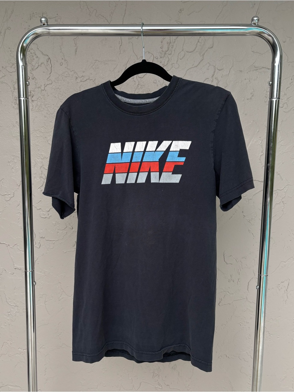 Nike Unisex Black Logo Tee with Retro Stripe